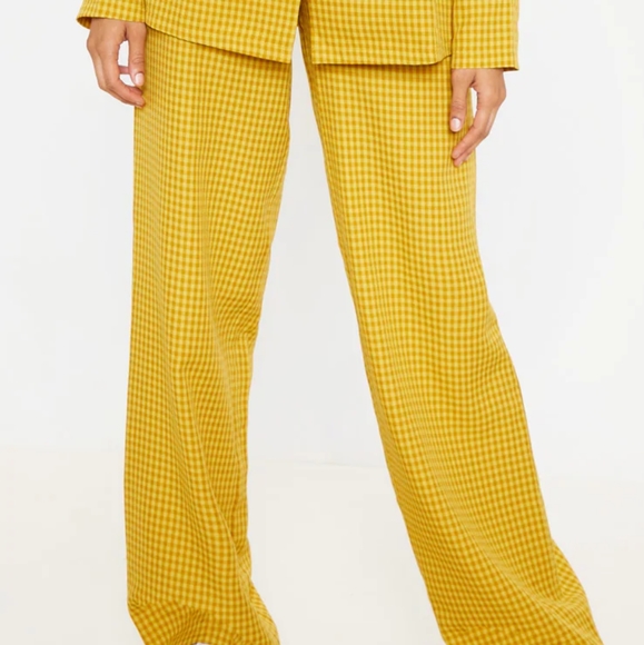 PLT Yellow Check Wide Leg Pants - Picture 3 of 8
